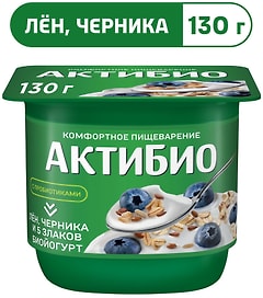 Изображение товара Био йогурт АКТИБИО Blactis с бифидобактериями черника злаки семена льна 3% 130г