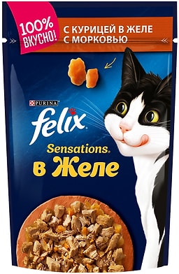 Корм для кошек Felix, курица в желе с морковью , 85 г