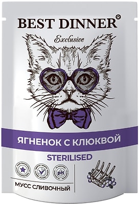 Корм для кошек Best Dinner Exclusive Sterilised Мусс сливочный Ягненок с клюквой 85г
