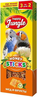 Лакомство для птиц Happy Jungle Палочки мед + фрукты 3шт 90г