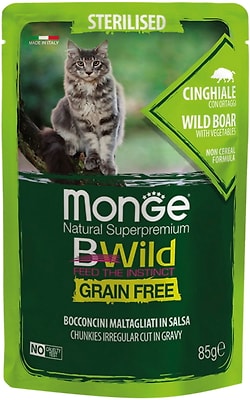 Влажный корм для стерилизованных кошек Monge BWild Grain Free беззерновой из мяса дикого кабана с овощами 85г