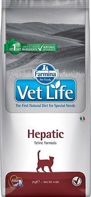 Сухой корм для кошек Farmina Vet Life Cat Hepatic диетический с рыбой при хронической печеночной недостаточности 2кг