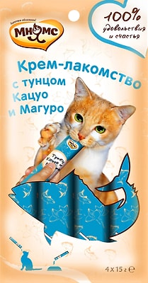 Крем-лакомство для кошек Мнямс с тунцом Кацуо и Магуро 15г*4шт