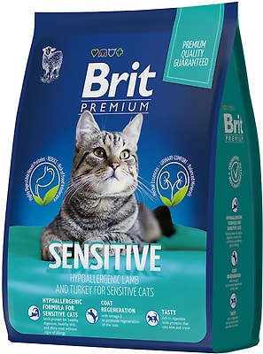 Корм для кошек Brit Premium Sensitive с ягненком и индейкой для кошек с чувствительным пищеварением 2кг