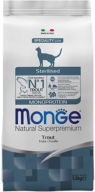Сухой корм для стерилизованных кошек Monge SL Sterilised Monoprotein с форелью 1.5кг