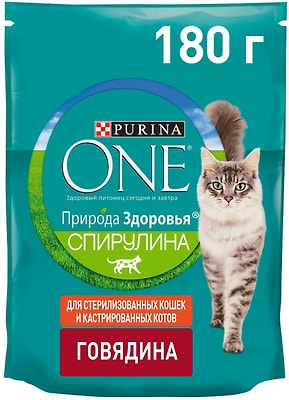 Сухой корм для кошек Purina ONE с высоким содержаниемговядины 180г