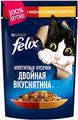 Влажный корм для кошек Felix с говядиной и домашней птицей 85г
