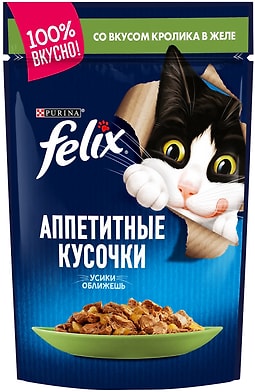 Корм для взрослых кошек Felix аппетитные кусочки в желе с кроликом 85 г
