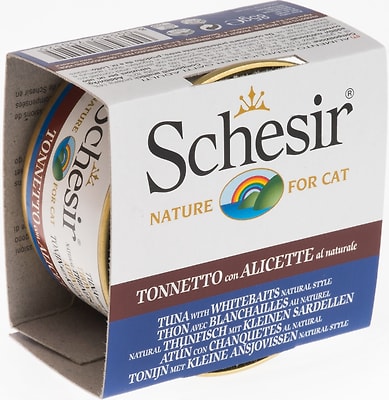 Влажный корм для кошек Schesir Тунец в собственном соку со снетками 85г