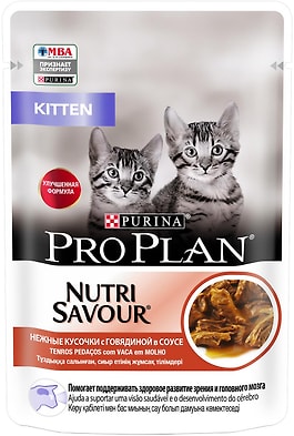 Влажный корм для котят Pro Plan Nutri Savour Kitten кусочки в соусе с говядиной 85г