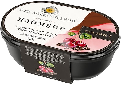 Мороженое Б.Ю.Александров Пломбир Вишня и крошка темного шоколада 450г