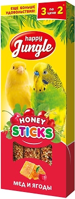Лакомство для птиц Happy Jungle Палочки мед + ягоды 3шт 90г