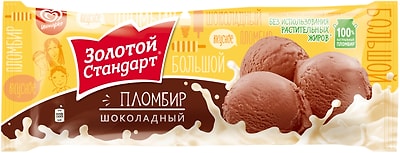 Мороженое Золотой Стандарт Пломбир шоколадный 12% 400г