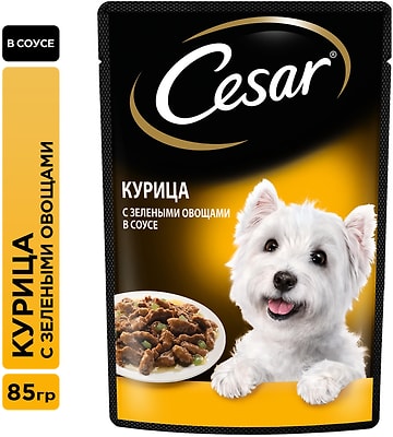 Влажный корм для собак Cesar с курицей и зелеными овощами в соусе 85г