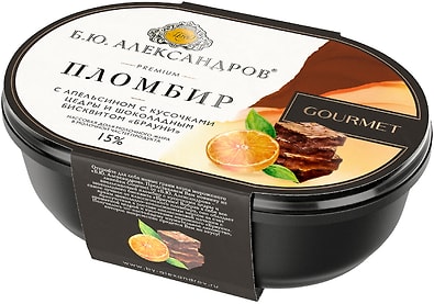 Мороженое Б.Ю.Александров Пломбир Апельсин с кусочками цедры и шоколадным бисквитом Брауни 450г
