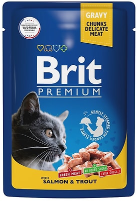 Влажный корм для взрослых кошек Brit Premium с лососем и форелью 85г