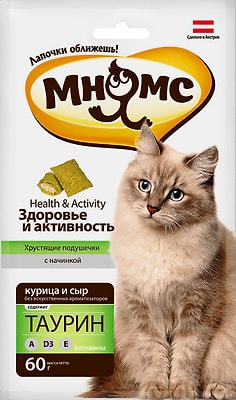 Лакомство для кошек Мнямс хрустящие подушечки Здоровье и активность с курицей и сыром 60г
