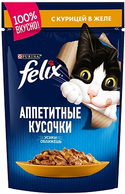 Корм для кошек Felix Аппетитные кусочки с курицей в желе 85 г