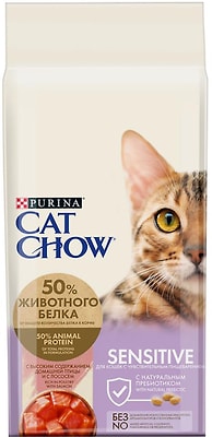 Сухой корм для кошек Cat Chow Adult Sensitive с домашней птицей и лососем 15кг