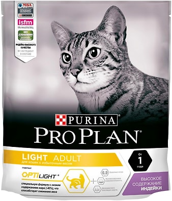 Сухой корм для кошек Pro Plan Light Adult для контроля веса с индейкой 400г