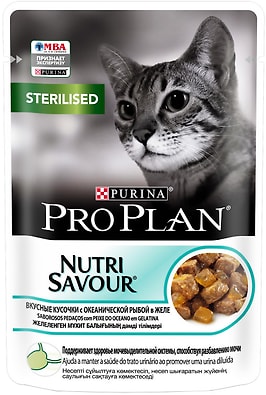 Влажный корм для стерилизованных кошек Pro Plan Nutri Savour Sterilised кусочки в желе с океанической рыбой 85г