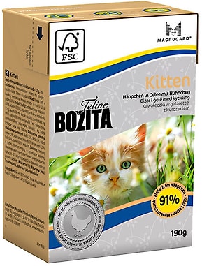 Влажный корм для котят Bozita Kitten кусочки в желе с курицей 190г
