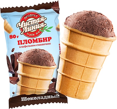 Мороженое Чистая Линия Пломбир шоколадный в вафельном стаканчике 80г