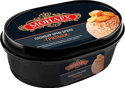Мороженое Монарх пломбир крем-брюле Грильяж с карамелизованным арахисом и с хрустящей карамелью 460г