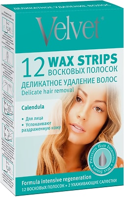 Полоски для депиляции Velvet Деликатное удаление волос восковые 12шт