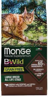 Сухой корм для котят и крупных кошек Monge BWild Grain Free беззерновой из мяса буйвола 1.5кг
