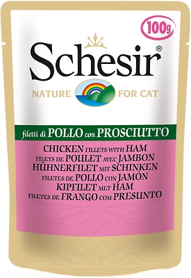 Влажный корм для кошек Schesir Куриное филе с ветчиной 100г