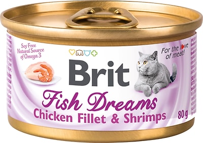 Влажный корм для кошек Brit куриное филе и креветки 80г