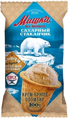 Мороженое Мишка на Полюсе Сахарный стаканчик Пломбир Крем-брюле 70г