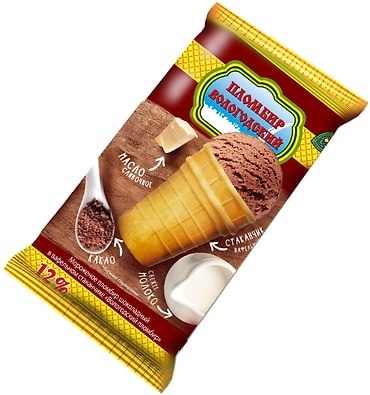 Мороженое Вологодский Пломбир Шоколадный в вафельном стаканчике 12% 100г
