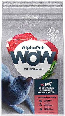 Сухой корм для кошек AlphaPet Wow SuperPremium c говядиной и печенью 350г