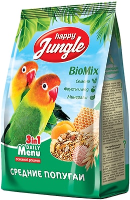 Корм для птиц Happy Jungle для средних попугаев 500г