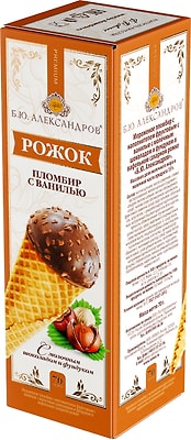 Мороженое Б.Ю.Александров Пломбир с ванилью и молочным шоколадом с фундуком 70г