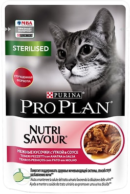 Влажный корм для стерилизованных кошек Pro Plan Nutri Savour Sterilised кусочки в соусе с уткой 85г