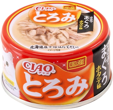 Влажный корм для кошек Inaba Ciao Toromi Куриное филе с тунцом магуро со вкусом морского гребешка в бульоне 80г
