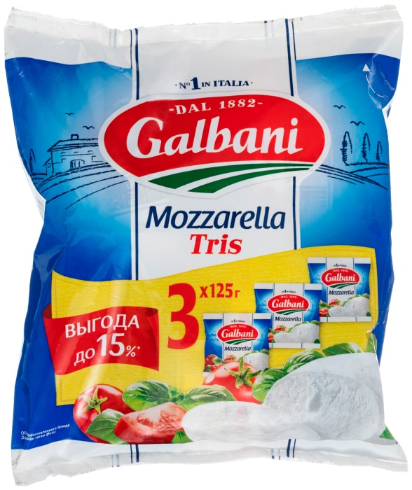 Сыр Galbani Моцарелла Трио 45% 3шт*125г - купить с доставкой в Vprok.ru ...