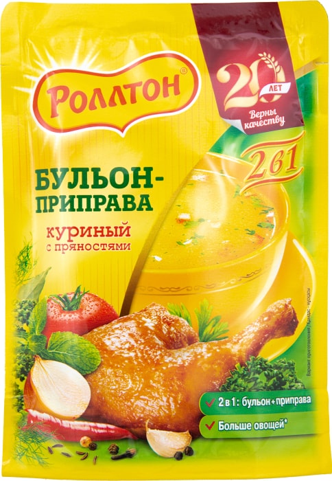 Бульон-приправа Роллтон Куриный с пряностями 2в1 100г - купить с ...