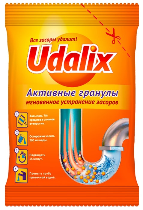 Средство для удаления засоров в трубах udalix 70 г