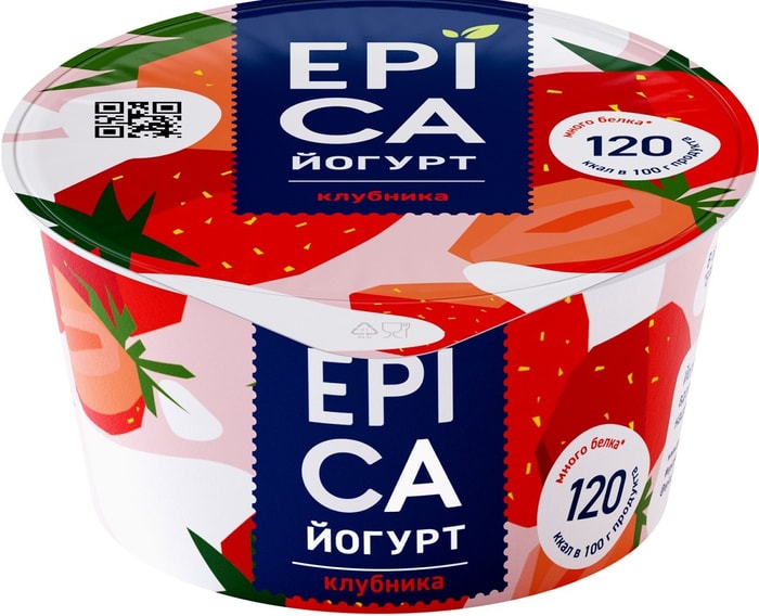 Йогурт Epica с клубникой 4.8% 130г - купить с доставкой в Vprok.ru ...