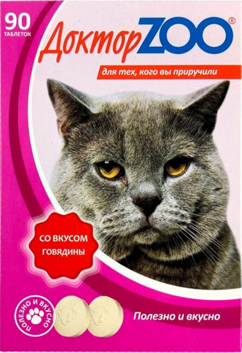 Лакомство для кошек Доктор Zoo мультивитаминное cо вкусом говядины 90шт -  купить с доставкой в Vprok.ru Перекрёсток по цене 90.90 руб.