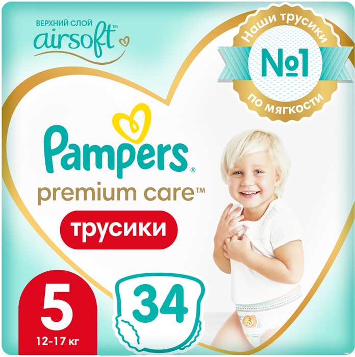 Трусики Pampers Premium Care 12-17кг Размер 5 34шт - купить с доставкой в  Vprok.ru Перекрёсток по цене 1649.00 руб.