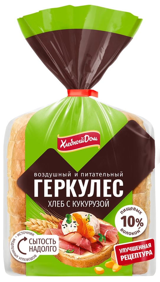 Хлеб Хлебный Дом Геркулес с кукурузой нарезка 255г