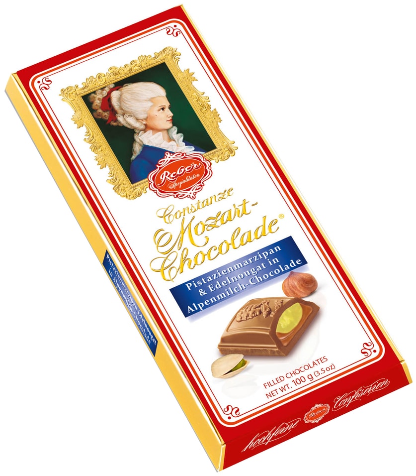 Шоколад Reber Mozart AlpenVollmilch с ореховым пралине и марципаном 100г