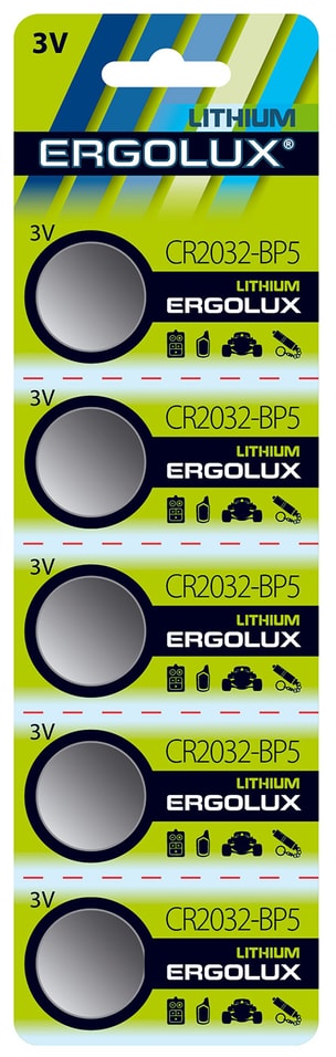 Батарейки Ergolux Lithium CR2032 5шт Доставим до двери 109₽