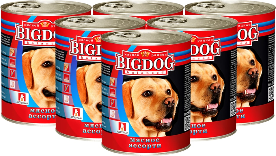 Влажный корм для собак Зоогурман Big Dog Мясное ассорти 850г (упаковка 6 шт.)
