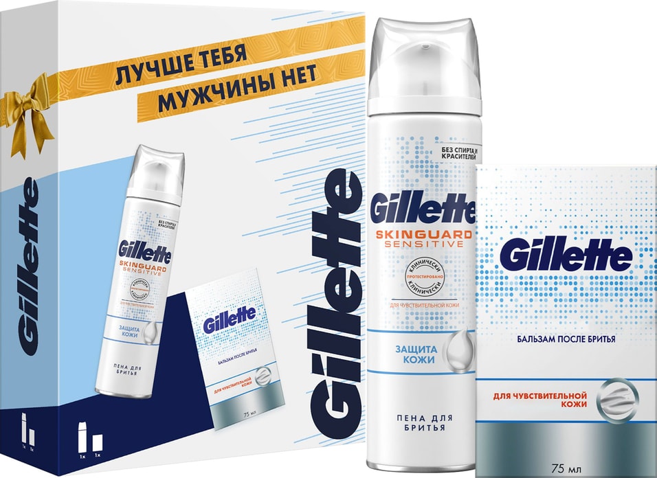 Подарочный набор Gillette Sensitive Skin Бальзам после бритья 75мл + Пена для бритья Skinguard 250мл